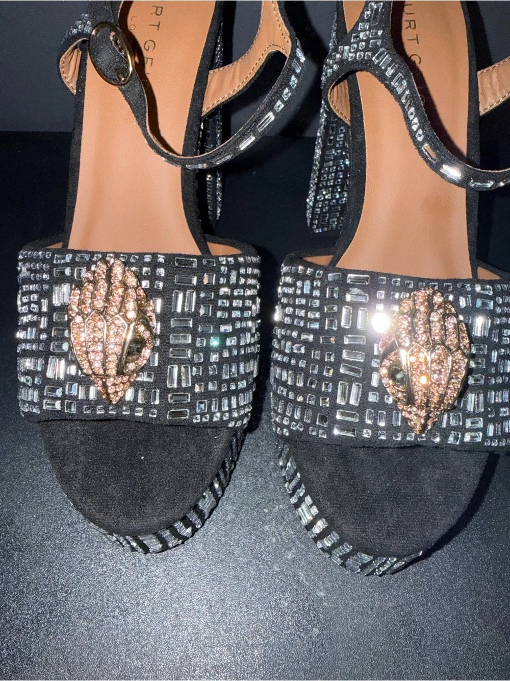 NWOT Kurt Geiger Kensington Platform Heels Black Crystal Eagle Sz 8.5/39